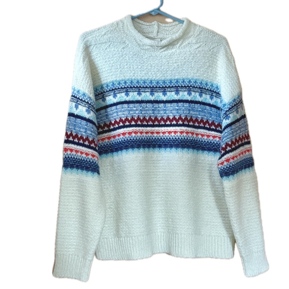 Saint John's Bay Fair Isle Roll Neck Cream Blue Pink Knit Sweater Size XL